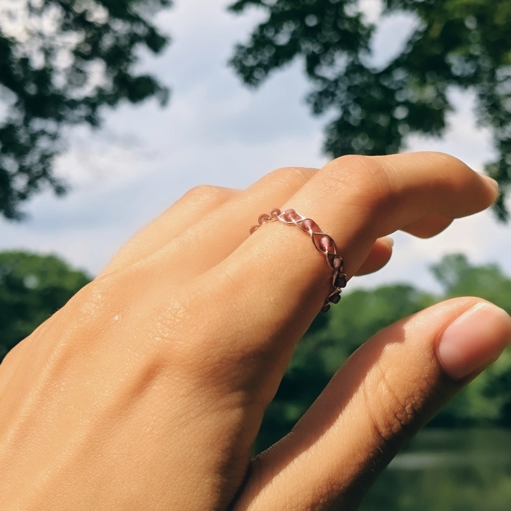 Braided Purple Frosted Bead Ring